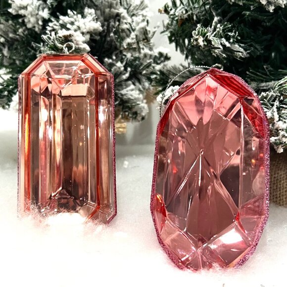 Set of 2, Gem Emerald Cut Ornaments, 5 Inch, Oblong and Rectangle Shape, Jewels - Picture 17 of 17